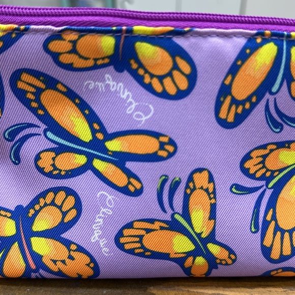 Clinique Purple Butterfly Print Cosmetic Makeup Bag 8.5 x 5 inches - Picture 3 of 8